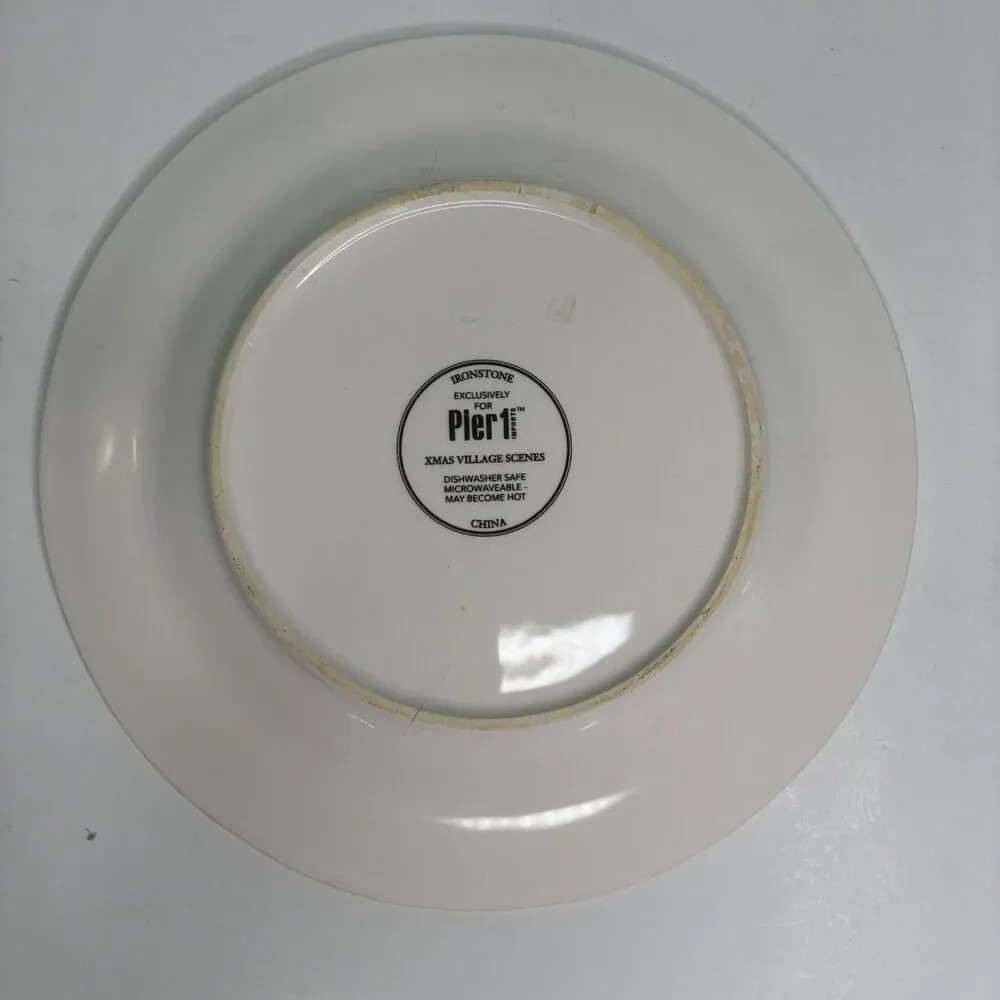 Pier 1 Xmas Village Scenes Ironstone Salad Plates Pet Store & Candy Store 2 Pc